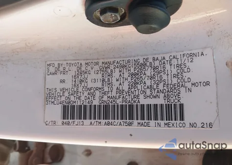 2013 Toyota Tacoma Base V6 z USA, uszkodzony, nr VIN 3TMLU4EN0DM112149